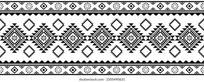Ancient echoes Aztec geometric seamless patterns southwest Navajo Native American tribal ethnic black and white for textile printing