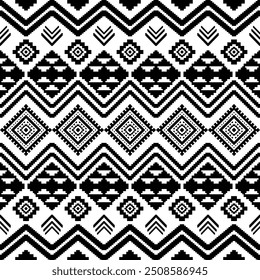 Los antiguos ecos de patrones geométricos aztecas sin costuras al suroeste de los navajos indígenas de América del Norte de origen étnico blanco y negro para la impresión textil