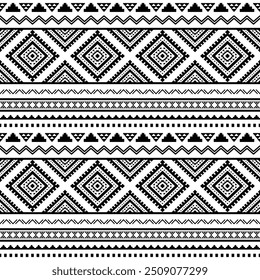 Ancient echoes Aztec geometric seamless patterns southwest Navajo Native American tribal ethnic black and white for textile printing