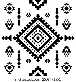 Ancient echoes Aztec geometric seamless patterns southwest Navajo Native American tribal ethnic black and white for textile printing