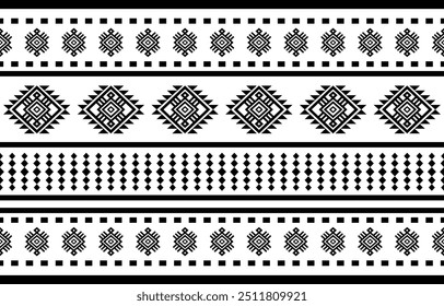 Ancient echoes Aztec geometric seamless patterns southwest Navajo Native American tribal ethnic black and white for textile printing
