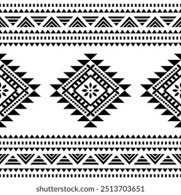 Ancient echoes Aztec geometric seamless patterns southwest Navajo Native American tribal ethnic black and white for textile printing