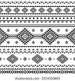 Ancient echoes Aztec geometric seamless patterns southwest Navajo Native American tribal ethnic black and white for textile printing