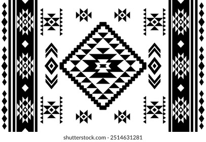 Ancient echoes Aztec geometric seamless patterns southwest Navajo Native American tribal ethnic black and white for textile printing