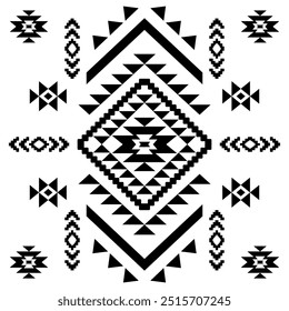 Ancient echoes Aztec geometric seamless patterns southwest Navajo Native American tribal ethnic black and white for textile printing