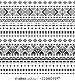 Ecos antigos padrões geométricos astecas sem costura sudoeste Navajo nativo americano tribal étnico preto e branco para impressão têxtil