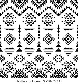 Antike Echos Azteken geometrische nahtlose Muster Südwesten Navajo Indianer Stamm ethnisch schwarz und weiß für Stoffdruck