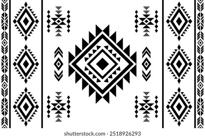 Ancient echoes Aztec geometric seamless patterns southwest Navajo Native American tribal ethnic black and white for textile printing