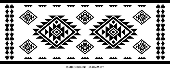 Ancient echoes Aztec geometric seamless patterns southwest Navajo Native American tribal ethnic black and white for textile printing