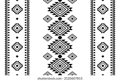 Ancient echoes Aztec geometric seamless patterns southwest Navajo Native American tribal ethnic black and white for textile printing