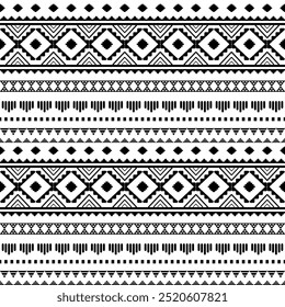 Ancient echoes Aztec geometric seamless patterns southwest Navajo Native American tribal ethnic black and white for textile printing