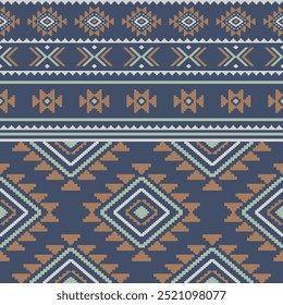 Ancient echoes Aztec geometric seamless patterns southwest Navajo Native American tribal ethnic colorful for textile printing