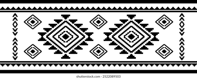 Ecos antigos padrões geométricos astecas sem costura sudoeste Navajo nativo americano tribal étnico preto e branco para impressão têxtil