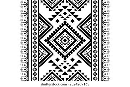Ancient echoes Aztec geometric seamless patterns southwest Navajo Native American tribal ethnic black and white for textile printing
