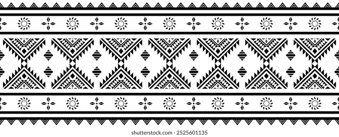 Ancient echoes Aztec geometric seamless patterns southwest Navajo Native American tribal ethnic black and white for textile printing