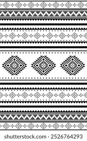 Ancient echoes Aztec geometric seamless patterns southwest Navajo Native American tribal ethnic black and white for textile printing