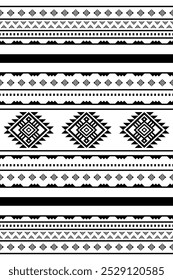 Ancient echoes Aztec geometric seamless patterns southwest Navajo Native American tribal ethnic black and white for textile printing