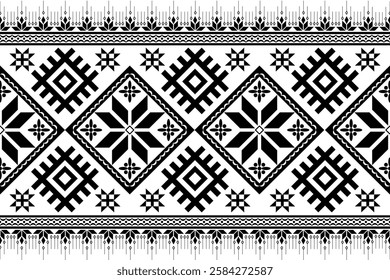 Ancient echoes Aztec geometric seamless patterns southwest Navajo Native American tribal ethnic black and white for textile printing