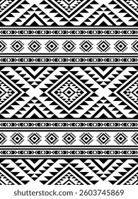 Ancient echoes Aztec geometric seamless pattern southwest Navajo Native American tribal ethnic black and white for textile printing