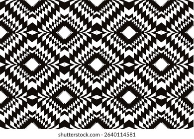 Ancient echoes Aztec geometric seamless patterns southwest Navajo Native American tribal ethnic black and white for textile printing	