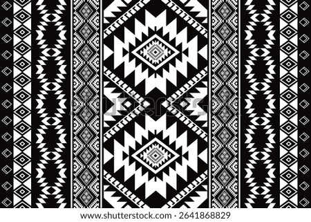Ancient echoes Aztec geometric seamless patterns southwest Navajo Native American tribal ethnic black and white for textile printing
