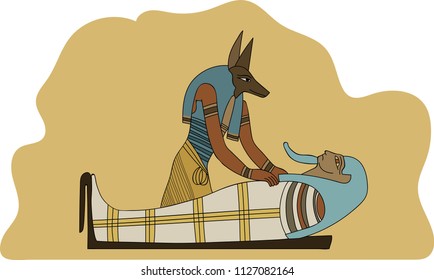 Ancient Egypt Anubis Embalming Mummification A Pharaoh Illustration