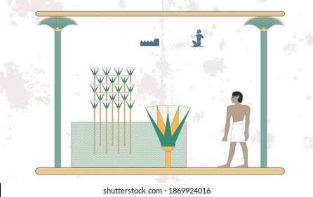 Ancient egypt background. Man comes to swamp to gather cane. Historical background. Ancient people. Egypt murals, Ancient Egypt people