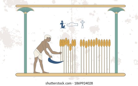 Ancient egypt background. Man gathering wheat. Historical background. Ancient people. Egypt murals, Ancient Egypt people