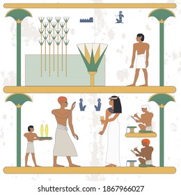Ancient egypt background. Egypt man walking along marsh. Rich people feast. Historical background.Ancient people. Egypt murals, Ancient Egypt people, people of the Nyle