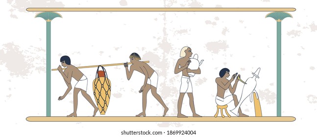 Ancient egypt background.  Men working in pottery. Historical background. Ancient people. Egypt murals, Ancient Egypt people