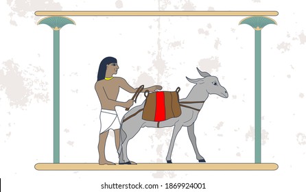 Ancianos antecedentes de egipto. Comerciante viajando con su burro. Antecedentes históricos. Gente antigua. Murales de Egipto, gente del Antiguo Egipto