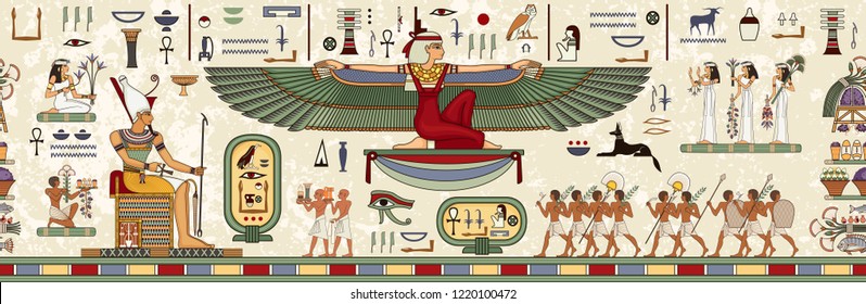Ancient egypt background.Egyptian hieroglyph and symbolAncient culture sing and symbol.Murals with ancient egypt scene.