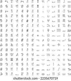 Ancient egypt background.Egyptian hieroglyph and symbolAncient culture sing and symbol.
Vector Egyptian hieroglyphs on a white background.
