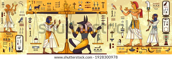 Ancient egypt background.Egyptian hieroglyph and symbolAncient culture sing and symbol.Anubis.Pharaoh.