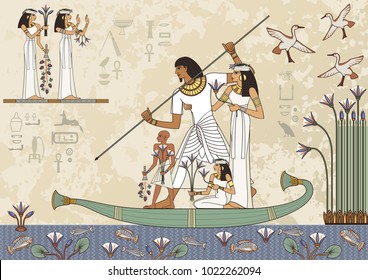 Ancient Egypt Banner.Egyptian Hieroglyph And Symbol.Murals With Ancient Egypt Scene.