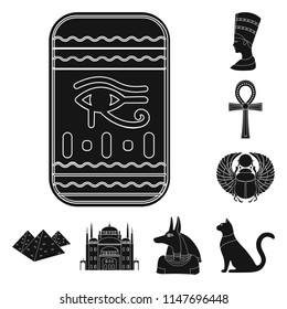 Ancient Egypt black icons in set collection for design. The reign of Pharaoh vector symbol stock web illustration.