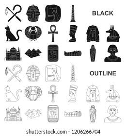 Ancient Egypt black icons in set collection for design. The reign of Pharaoh vector symbol stock web illustration.