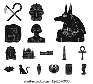 Ancient Egypt black icons in set collection for design. The reign of Pharaoh vector symbol stock web illustration.