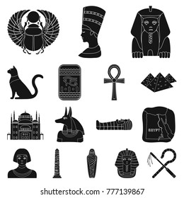 Ancient Egypt black icons in set collection for design. The reign of Pharaoh vector symbol stock web illustration.