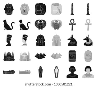 Ancient Egypt black,monochrome icons in set collection for design. The reign of Pharaoh vector symbol stock web illustration.