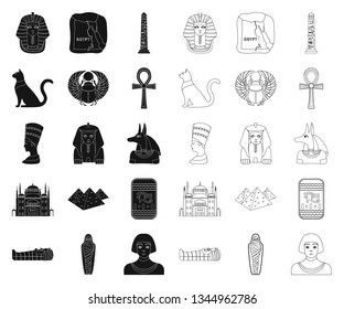 Ancient Egypt black,outline icons in set collection for design. The reign of Pharaoh vector symbol stock web illustration.