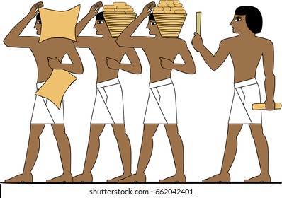 Ancient Egypt builders illustration; Group of pyramid builders