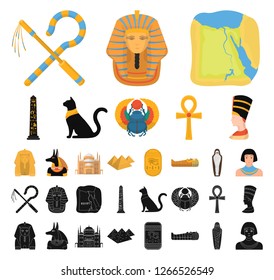 Ancient Egypt cartoon, black icons in set collection for design. The reign of Pharaoh vector symbol stock web illustration.