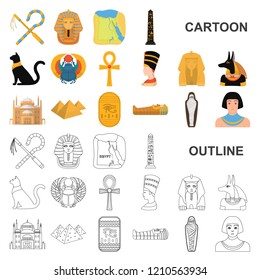 Ancient Egypt cartoon icons in set collection for design. The reign of Pharaoh vector symbol stock web illustration.