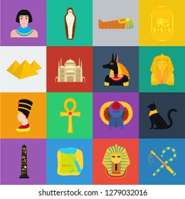 Ancient Egypt cartoon icons in set collection for design. The reign of Pharaoh vector symbol stock web illustration.