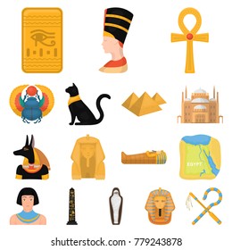 Ancient Egypt cartoon icons in set collection for design. The reign of Pharaoh vector symbol stock web illustration.