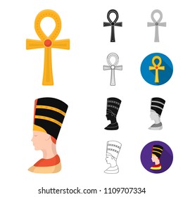 Ancient Egypt cartoon,black,flat,monochrome,outline icons in set collection for design. The reign of Pharaoh vector symbol stock web illustration.