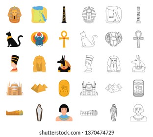 Ancient Egypt cartoon,outline icons in set collection for design. The reign of Pharaoh vector symbol stock web illustration.