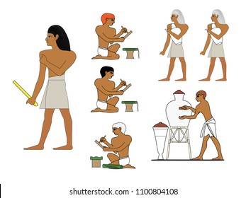 Ancient Egypt ceramists at work. Egyptian ceramics manufacturing.