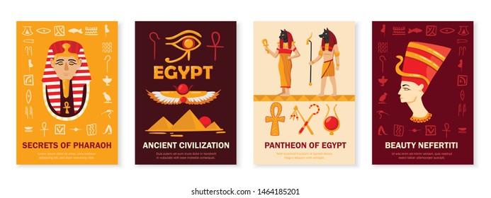 Ancient egypt civilization symbols culture 4 vertical banners set with pantheon pharaoh secrets nefertiti head vector illustration 